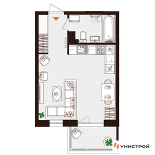 Планировка 1-комн. квартира, 31.56 м² ЖК «Лисино»