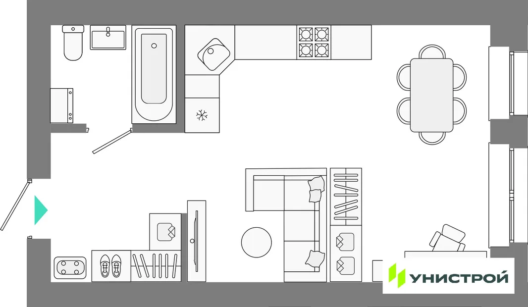 Планировка 1-комн. квартира, 33.72 м² ЖК «Лето»