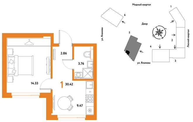 Планировка 1-комн. квартира, 30.42 м² ЖК «Сибирский сад» Планировка 1-комн. квартира, 30.42 м² ЖК «Сибирский сад»