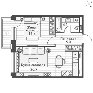 Квартира 2-комн. квартира, 44.5 м² ЖК «Философия» Фото 1 Квартира 2-комн. квартира, 44.5 м² ЖК «Философия» Фото 1