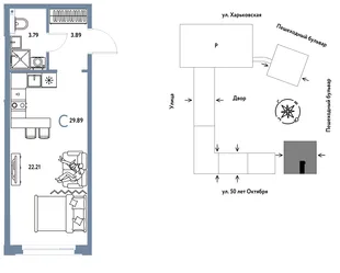 Планировка Студия, 29.89 м² ЖК «Сердце Сибири»
