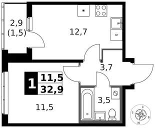 Квартира 1-комн. квартира, 33.4 м² ЖК «1-й Ясеневский» Фото 1