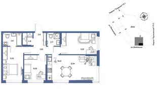 Планировка 4-комн. квартира, 76.65 м² ЖК «Страна Прибрежная»