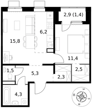 Квартира 2-комн. квартира, 50.7 м² ЖК «1-й Ясеневский» Фото 1 Квартира 2-комн. квартира, 50.7 м² ЖК «1-й Ясеневский» Фото 1
