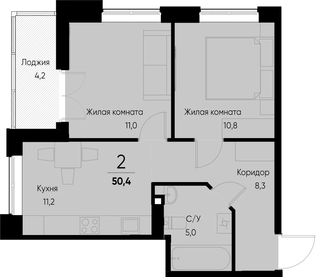 Планировка 2-комн. квартира, 50.2 м² ЖК «Васильевский остров»