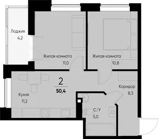 Планировка 2-комн. квартира, 50.2 м² ЖК «Васильевский остров»