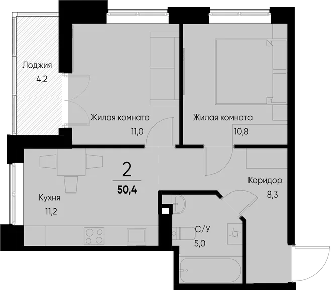 Планировка 2-комн. квартира, 50.2 м² ЖК «Васильевский остров» Планировка 2-комн. квартира, 50.2 м² ЖК «Васильевский остров»