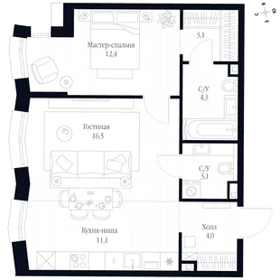 Квартира 2-комн. квартира, 54.5 м² ЖК «Фордевинд» Фото 1 Квартира 2-комн. квартира, 54.5 м² ЖК «Фордевинд» Фото 1