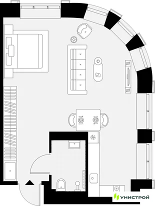 Планировка 1-комн. квартира, 45.06 м² ЖК «YES Горки»