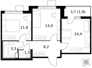 Квартира 2-комн. квартира, 53.6 м² ЖК «1-й Южный» Фото 1 Квартира 2-комн. квартира, 53.6 м² ЖК «1-й Южный» Фото 1
