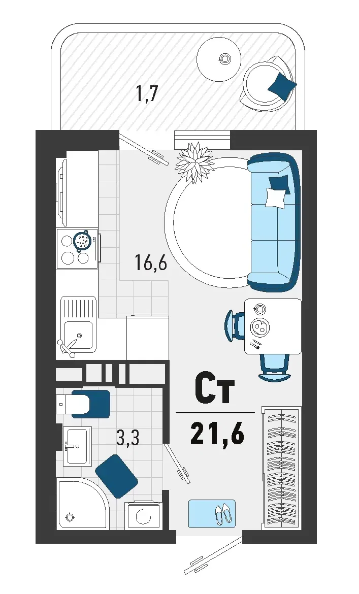 Планировка Студия, 19.7 м² ЖК «Монако»