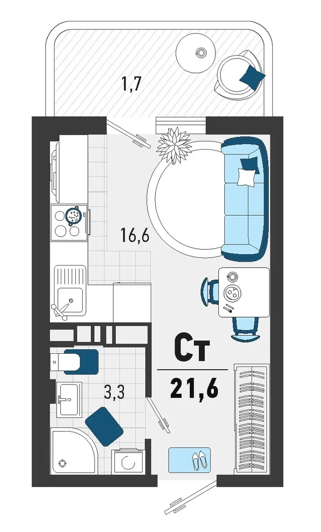 Планировка Студия, 19.7 м² ЖК «Монако» Планировка Студия, 19.7 м² ЖК «Монако»