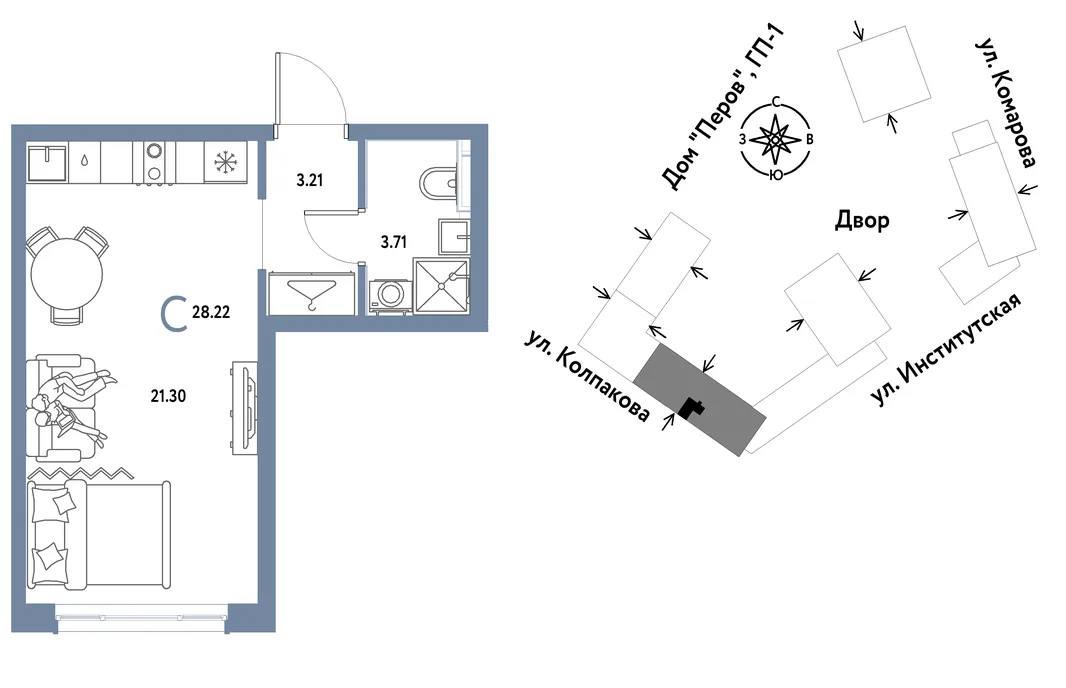 Планировка Студия, 28.22 м² ЖК «Страна.Парковая»