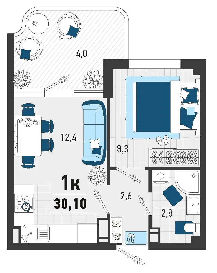 Планировка 1-комн. квартира, 27.3 м² ЖК «Монако»