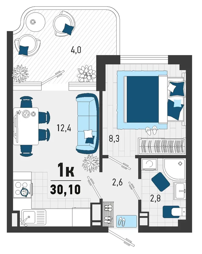 Планировка 1-комн. квартира, 27.3 м² ЖК «Монако» Планировка 1-комн. квартира, 27.3 м² ЖК «Монако»