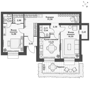 Квартира 2-комн. квартира, 84.8 м² ЖК «ФоРест» Фото 1