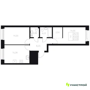 Планировка 2-комн. квартира, 63.05 м² ЖК «Statum»