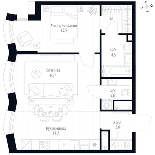 Квартира 2-комн. квартира, 54.1 м² ЖК «Фордевинд» Фото 1 Квартира 2-комн. квартира, 54.1 м² ЖК «Фордевинд» Фото 1