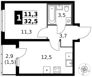 Квартира 1-комн. квартира, 33.1 м² ЖК «1-й Ясеневский» Фото 1 Квартира 1-комн. квартира, 33.1 м² ЖК «1-й Ясеневский» Фото 1