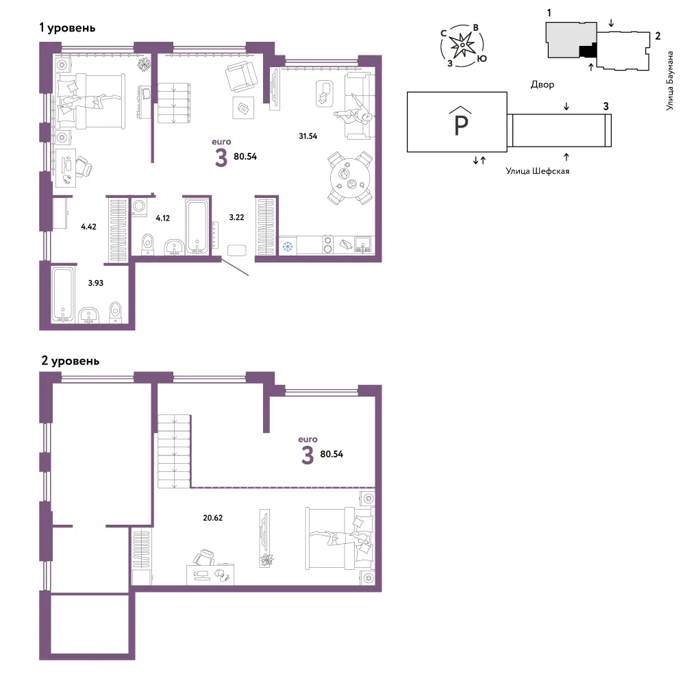 Планировка 3-комн. квартира, 80.54 м² ЖК «Страна.Энтузиастов»