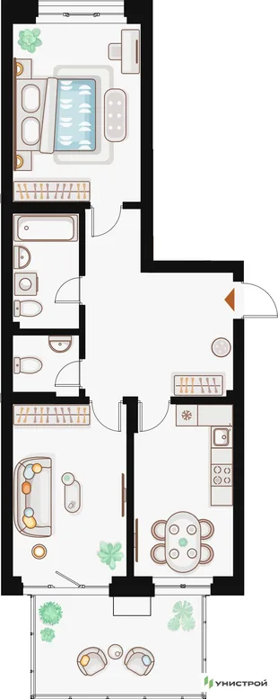Планировка 2-комн. квартира, 72.09 м² ЖК «Жилой кластер Q на Кулагина»