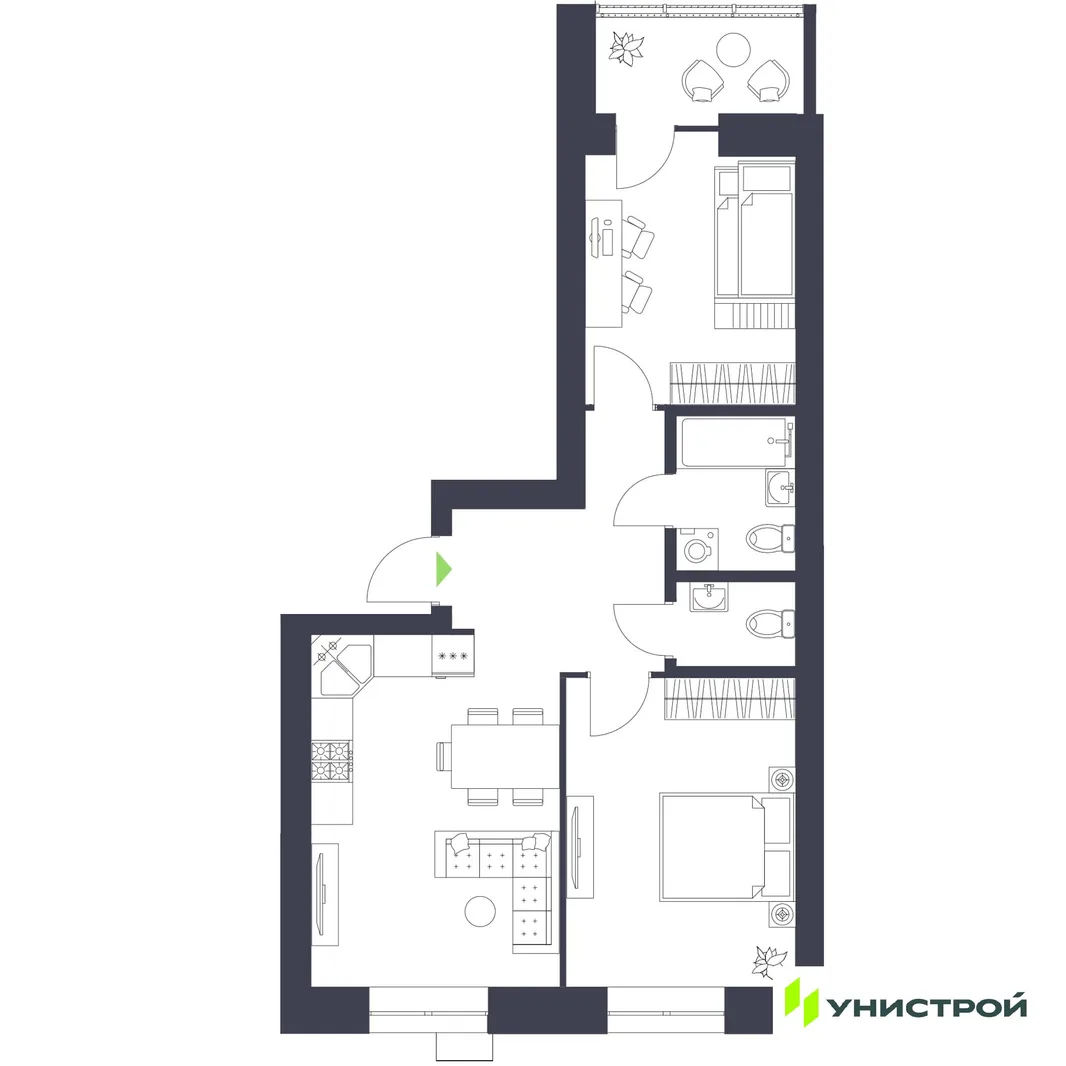 Планировка 2-комн. квартира, 58.44 м² ЖК «Царёво City»