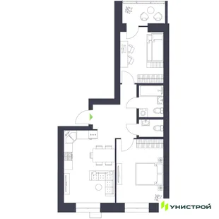 Планировка 2-комн. квартира, 58.44 м² ЖК «Царёво City»