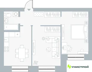Планировка 2-комн. квартира, 56.11 м² ЖК «Причал»