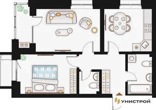 Планировка 2-комн. квартира, 56.88 м² ЖК «Жилой кластер Q на Кулагина»
