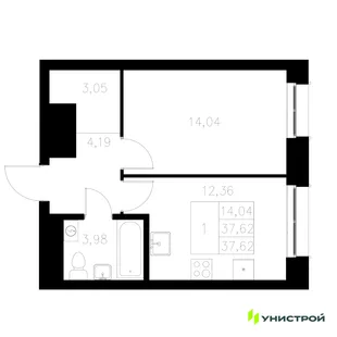Планировка 1-комн. квартира, 37.62 м² ЖК «Statum»