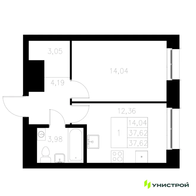 Планировка 1-комн. квартира, 37.62 м² ЖК «Statum» Планировка 1-комн. квартира, 37.62 м² ЖК «Statum»