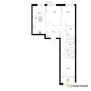 Планировка 3-комн. квартира, 81.9 м² ЖК «Стадиум»