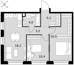 Квартира 3-комн. квартира, 57.4 м² ЖК «Симоновский Вал» Фото 1 Квартира 3-комн. квартира, 57.4 м² ЖК «Симоновский Вал» Фото 1
