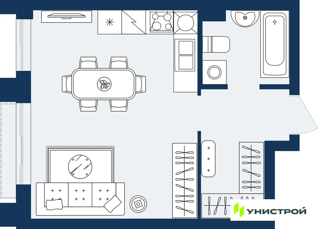 Планировка 1-комн. квартира, 31.8 м² ЖК «ГРАНД БЕРЕГ»