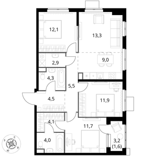 Квартира 4-комн. квартира, 84.9 м² ЖК «1-й Измайловский» Фото 1 Квартира 4-комн. квартира, 84.9 м² ЖК «1-й Измайловский» Фото 1