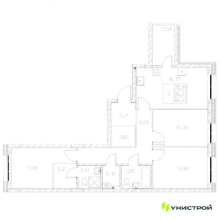 Планировка 3-комн. квартира, 86.23 м² ЖК «Statum»