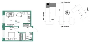 Планировка 2-комн. квартира, 40.51 м² ЖК «Остров-сад»