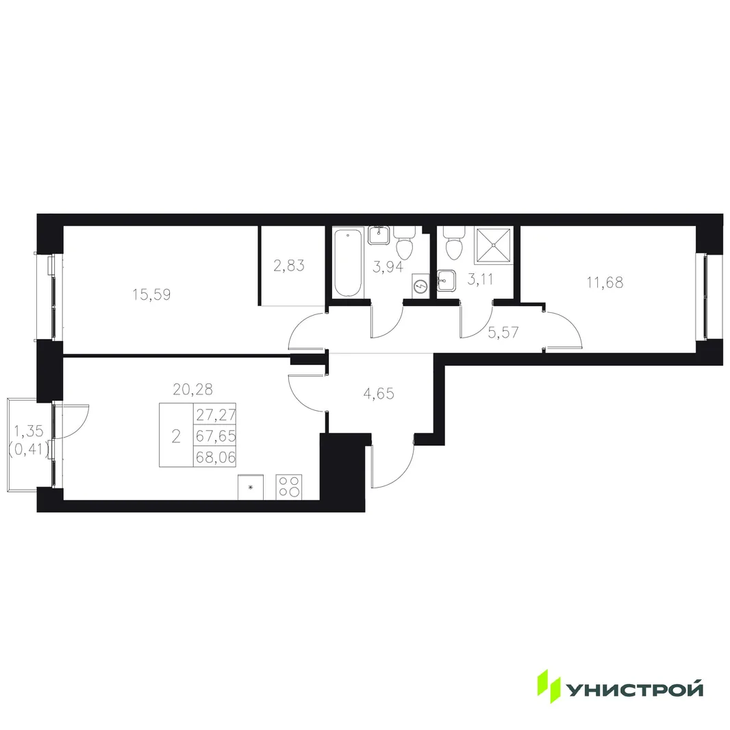 Планировка 2-комн. квартира, 68.06 м² ЖК «Statum»