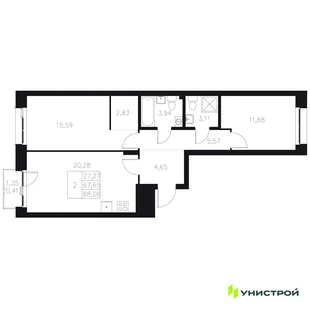 Планировка 2-комн. квартира, 68.06 м² ЖК «Statum»