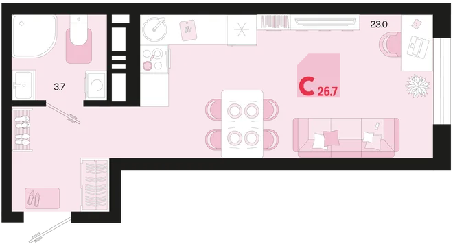 Планировка Студия, 26.7 м² ЖК «Первое место» Планировка Студия, 26.7 м² ЖК «Первое место»