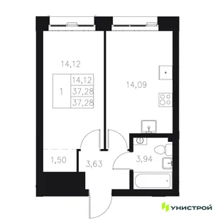 Планировка 1-комн. квартира, 37.28 м² ЖК «Statum»