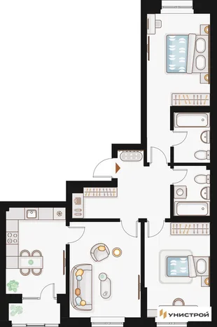 Планировка 3-комн. квартира, 82.24 м² ЖК «Жилой кластер Q на Кулагина»