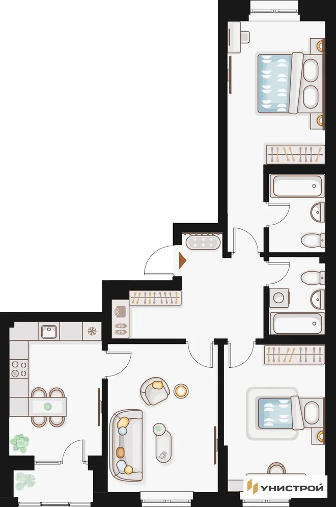 Планировка 3-комн. квартира, 82.24 м² ЖК «Жилой кластер Q на Кулагина»