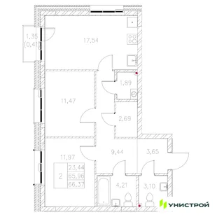Планировка 2-комн. квартира, 66.37 м² ЖК «Statum»