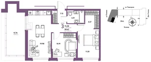 Планировка 3-комн. квартира, 74.47 м² ЖК «Авторский»
