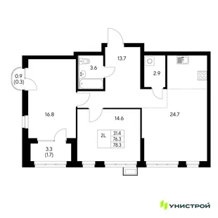 Планировка 2-комн. квартира, 78.3 м² ЖК «Стадиум»