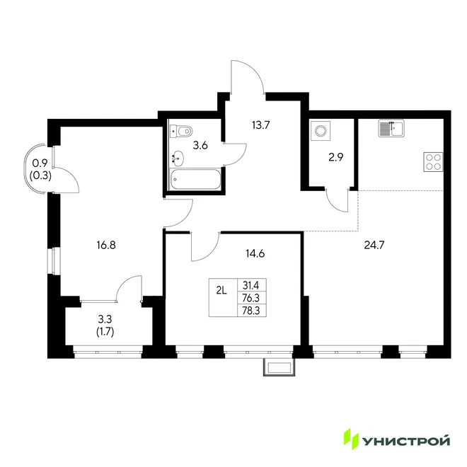 Планировка 2-комн. квартира, 78.3 м² ЖК «Стадиум» Планировка 2-комн. квартира, 78.3 м² ЖК «Стадиум»