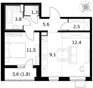 Квартира 2-комн. квартира, 48 м² ЖК «1-й Южный» Фото 1 Квартира 2-комн. квартира, 48 м² ЖК «1-й Южный» Фото 1