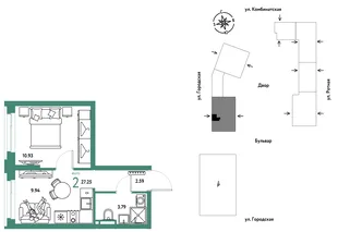 Планировка 2-комн. квартира, 27.25 м² ЖК «Уральский сад»