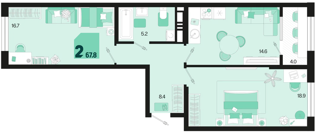 Планировка 2-комн. квартира, 67.8 м² ЖК «Первое место»